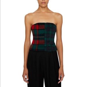 Danielle Guizio Wool Plaid Lace Up Corset